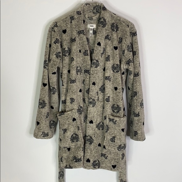 PINK Victoria’s Secret Gray Teddy Robe Size XS/S - Picture 3 of 7
